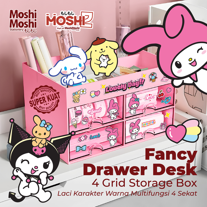 Drawer Desk Fancy 4 Grid Storage Box Tempat Laci Alat Tulis Karakter ...