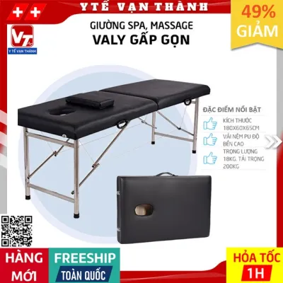 ✅ Giường Spa Massage Vali Gấp Gọn | Chân inox Đệm Da Simily | Giường Valy va ly -VT1146 - Y Tế Vạn Thành