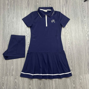 Váy Thể Thao Liền Thân Xếp Ly MB Có Tay Vải Thun Lạnh Logo Thêu Kèm Quần Bảo Hộ Chơi Pickleball Tennis Cầu lông