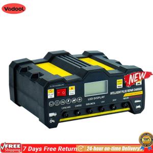 [VODF] 12V/24V Car Battery Chargers with LCD Display Automotive Battery Trickle Maintainer EU Plug Automatic Smart Car Battery Charger for Wet Dry Lead Acid