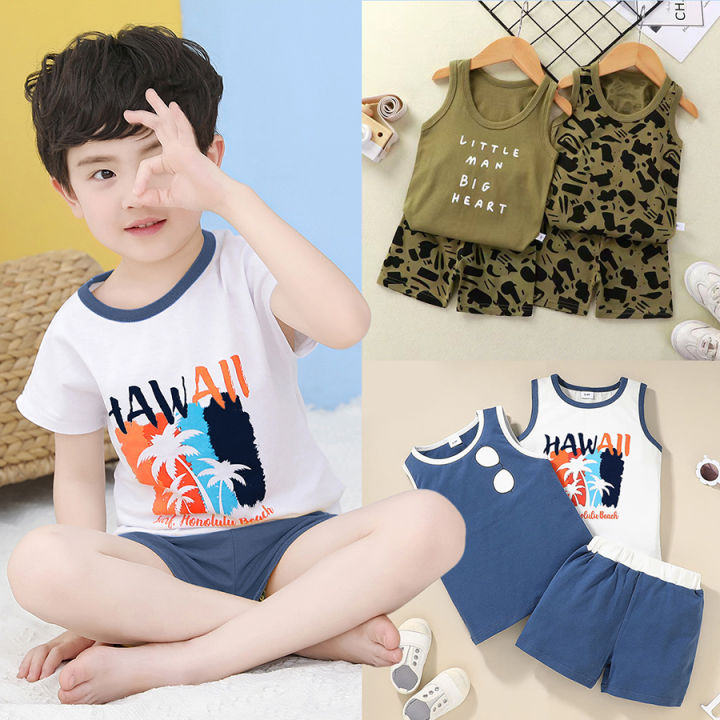 kokepope (0-4Y) Boy Clothes Terno for Kids Boys Fashion Sando Shorts Set  Summer Tshirt