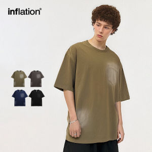 INFLATION brand Mens Youth 2024 Spring/Summer New 240g Vintage Wash Spray Color T-shirt Street Trendy Brand Loose Short Sleeves