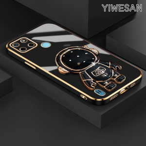 YIWESAN Casing Ponsel untuk Realme C21 C21Y C25Y C20 C20A C11 2011 Narzo 50i Case HP pola astronot tiga dimensi Casing pelapisan permukaan batas baru Gel silika Softcase wadah Phone Stands lensa kamera Kesing