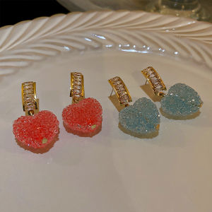 Frascati Korean Fashion Crystal Heart Hoop Earrings For Women Girls Delicate Zircon Party Sweet Jewelry Gifts