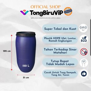 150L Tong Sampah Plastik Tebal & Kuat dengan Tutup – Tempat Sampah Rumah / Kantor Biru