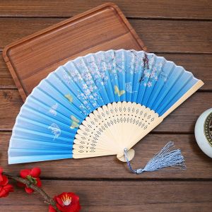 YDSD High Quality Vintage Party Gifts Chinese Style Folding Japanese Art Craft Silk Bamboo Dance Hand Held Silk Fan Hand Held Flower Fan Folding Fan Photo Prop Tool