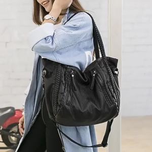 Yimo 2025 Korean Version Womens Bag Washed Leather Shoulder Bag Soft Leather Large Bag Mommy Bag Crossbody Bag