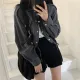 ZD Korean R Lapel Single-Breasted Loose Drawstring Waist Multi-Pocket Long Sleeve Work Short Jacket for Women. 