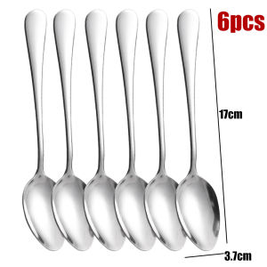 6pcs Long Handled Stainless Steel Spoon Restaurant Kitchen Soup Spoons Sliverware Dishwasher Dinner Spoons Dessert Tea Spoon