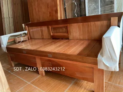 giường gấp ra thành ghế gỗ xoan đào 1m21m6x2m có ngăn kéo có hộc