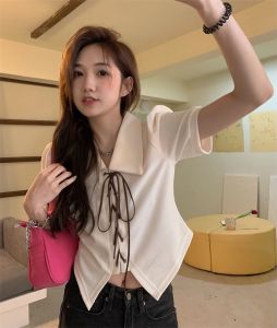 Áo Polo Cổ Sơ Mi Đan Dây Ngực Vạt Nhọn Cực Xinh Hot 2022