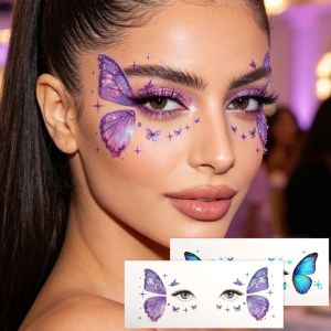 Star Heart Glitter Butterfly Face Tattoo Waterproof Realistic Face Tattoo Sticker Disposable Long Lasting Face Temporary Tattoo Women Kids Children