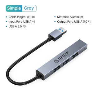 ORICO Aluminum Type C USB 3.0 HUB 4 Port Multi Splitter PD60W TF SD Reader OTG For PC Computer Accessories