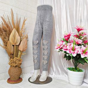 Legging Anak Kaki Mote-mote Pita Love Bunga Bahan Rajut Stretch Size L-XXL 4-14 Tahun/Celana Panjang Anak Perempuan Rajut Stretch Mote-mote Pita