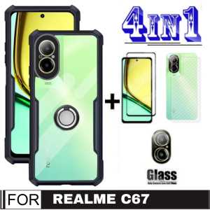 Promo Paket 4 in 1 Case Armor Fusion Shockproof Transparent Realme C67 4G 2023 / Realme C55 NFC / Realme 10 4G / Realme C33 / Realme C21y / Oppo A17 / Oppo A17k 2022 + Anti Gores Layar + Lensa Kamera + Garskin Free Holder Ring