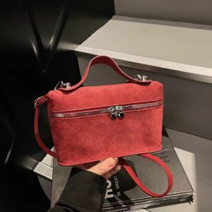 SAVVYSHELF Suede Matte Crossbody Bag Textured Autumn Winter Shoulder Bag Retro Pure Color Evening Bags Women Handle Bag
