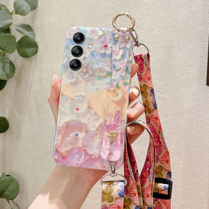 Phone Case Samsung A16 5g A06 A55 A35 5g Beautiful Sakura Flower Design With Wristband Adjustable Long Strap Soft Silicone Casing Galaxy A16 5g Phone Cover Case