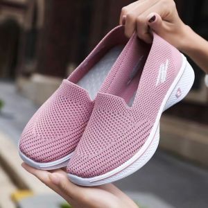 Summer Women Comfortable Shoes Lightweight Slip On Plain Shoes Black Classic Mesh Walking Shoes For Women