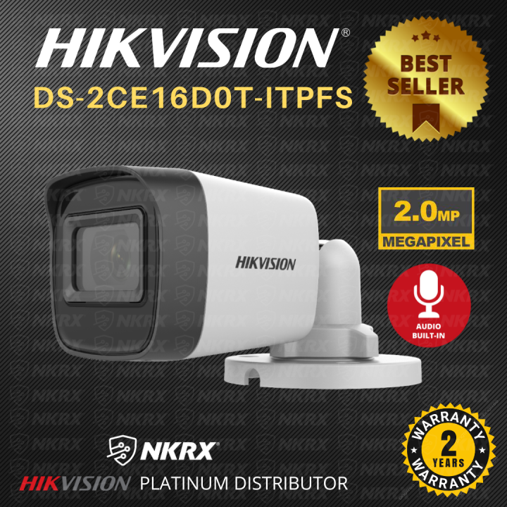 Hikvision DS-2CE16D0T-ITPFS 2MP AUDIO OVER COAX 1080P HD CCTV IR Bullet  Camera BUILT-IN MIC