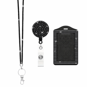 DEGRAD Bling ID Holder with Lanyard Retractable Lanyard Rhinestone Decorated Retractable Badge Holder Dazzling Adjustable Sparkle Badge Clip Work Environment