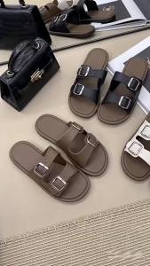 [Free Shipping] Womens Summer New Fashion Versatile Square Buckle Slide Sandals for Home Non-Slip Outdoor Beach Shoes