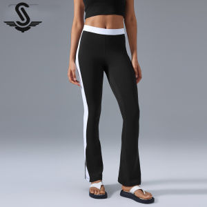 SUCCMING Fashion Color-Block Flared Pants High Waist Hip-Lifting Slimming Outdoor Fitness Yoga Pants Casual Sports Trousers for Women D25092