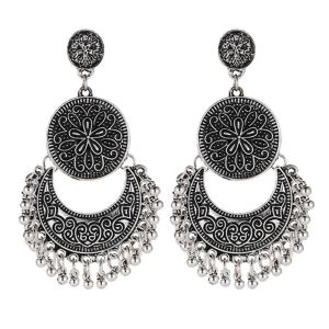 BELLEMODE Ethnic Indian for Women Hollow Out Crescent Boho Jewelry Drop Earrings Dangle Earring Tassel Small Bells