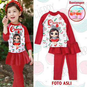 Baju Renang Baju Renang Anak Perempuan Import Murah Pakaian Renang Anak Cewek Lengan Panjang Baju Renang Anak Perempuan Motif with Arm Circle Red Cherries Mix Unicorn Pink Purple Unicorn Mermaid Cinnamoroll