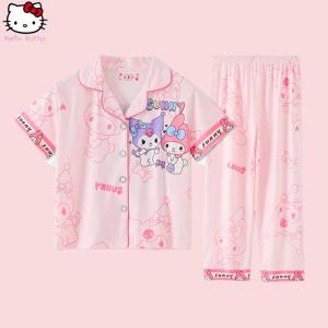 Christmas Gift Halloween Cartoon Kuromi Childrens Sleepwear Sanrio New Short Sleeved Pants Thin Style Little Girls Stylish Cartoon Household Clothes