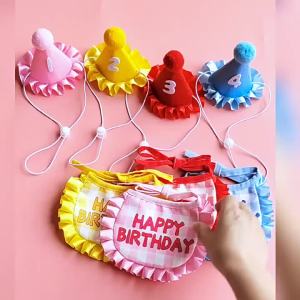 Pet Birthday Hat Bib Set Cat Dog Party Costume Cute Princess Outfit Pakaian Hari Jadi