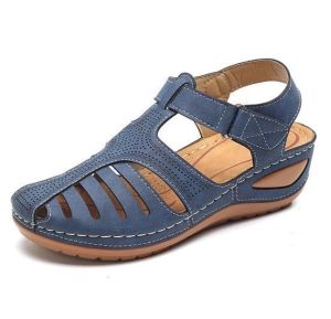 [Free Shipping] Vintage-Style Oversized Non-Slip Summer Sandals For Women Featuring A Perforated Design Wedge Heel And A Round Toe Available In Red