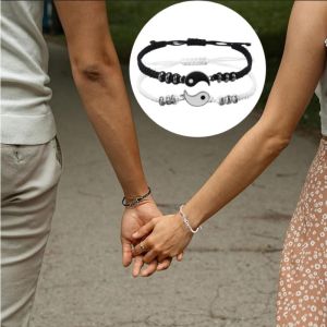 2pcs Couple Yin Yang Tai Chi Bracelet Friendship Friend Bracelet Adjustable Valentine Gift Bracelet