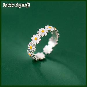 tuokaiguoji Vintage Daisy Flower Rings For Women Cute Flower Ring Adjustable Open Finger Ring Wedding Engagement Rings Trends Female Jewelry