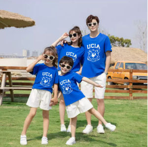 áo thun gia đình màu xanh bích mẫu gấu POOD chất cotton mềm mịn có đủ size từ 6-90kg