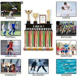 WP💓💛💖 Metal Trophy Display Stand Multi-functional Medal Holder Wall-Mounted Display Rack With 15 Hooks Home Office Gym Decor Gift