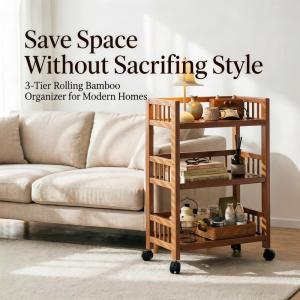 Solid Wood Multi-Layer Storage Rack Movable Kitchen Living Room Tea Cabinet Shelf Easy-To-Assemble Tea Leaf Storage Cart