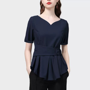 LUXURY Queens Western Lavender Purple Design Feeling Womens Blouse Spring New Style Temperament Waist Shrinking Slim Shirt V-neck Unique Top