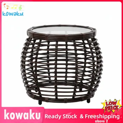 kowaku 3 Pieces Balcony Friendly Rattan Table and Chairs Set Weather Resistant Rattan Cafe Set Powder-Coated Steel Frame Garden Furniture Boho Design