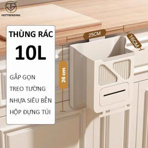 Thùng rác treo tủ bếp gấp gọn thông minh 10L có ngăn đựng túi rác Thùng rác treo tường gấp gọn