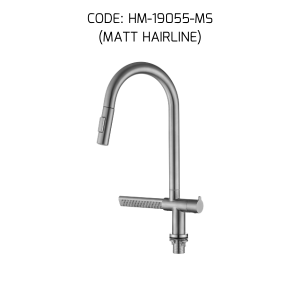 HEMOS KITCHEN FAUCET STEEL PULL OUT COLD PILLAR SINK TAP WITH RAIN SHOWER KEPALA PAIP DAPUR HM-19055