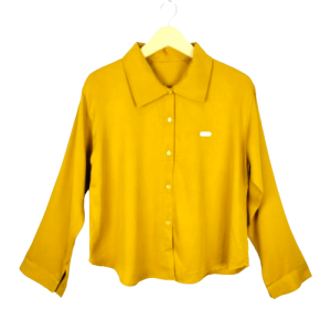 Kemeja Wanita Rayon Twill Crop Polos Lengan Panjang