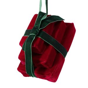 YRUQYS Velvet Christmas Plush Gift Box Pendant with Bow Stacked Gift Box Shape Xmas Hanging Pendant Luxury Handmade Festive Decorative Pendant Christmas