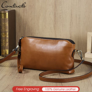 CONTACTS Genuine Leather Fashion Shoulder Bags Women Handbags with RFID Travel Shopping Clutch Bags Phone Pockets Wallets