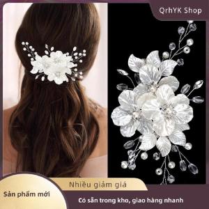 Hàng có sẵn✨ Ngọc Trai Rhinestone Hoa Cưới Tóc Clip Tóc Phụ Kiện Cho Phụ Nữ Handmade Đính Cườm Kẹp Tóc Tóc Đồ Trang Sức Cô Dâu Mũ sắt