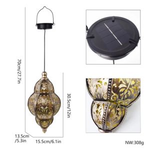 Solar Powered Solar Lantern Waterproof Lithium Battery Moroccan Lantern Hollowed-out Iron Art Solar Lighting Garden Decoration