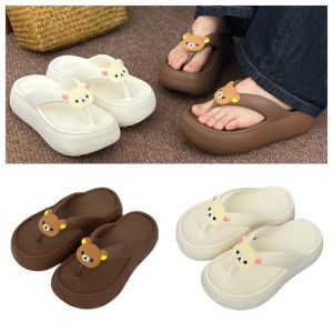 HUIHEYU Outer Wear Shoes Y2K Bear Slippers Thick Soled Rilakkuma Bear Women Bear Slippers Funny EVA Flip Flop Sandals Women