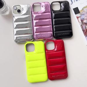 Luxury Glossy Down Jackets Solid Color Phone Case for iPhone 17 16 15 14 13 Pro Max Soft Silicone Shockproof Cover