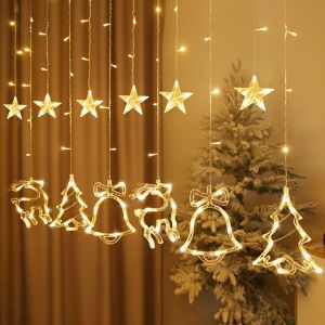 【Malaysia Stock】Christmas Decoration Items 2024 LED Lights Fairy Curtain Strip Light for Bedroom Blinking Christmas Fairy String Light Indoor Decoration Lamp for Holiday Birthday Wedding Party 220V EU Plug 8 Work Modes Xmas Decor Lamps Christmas Tree Elk