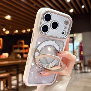 for Magsafe Rotating Bracket Transparent Acrylic Case for iPhone 17 16 Pro Max Ring Holder Stand Acrylic Shockproof Clear Cover