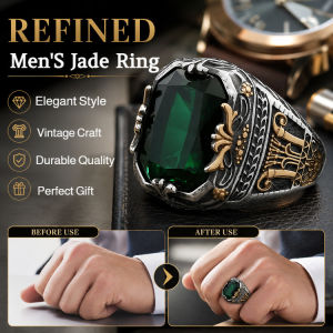 Luxury Vintage Mens Ring Jade Inlaid Gentleman Ring Anniversary Wedding Band Mens Fashion Jewelry Accessories